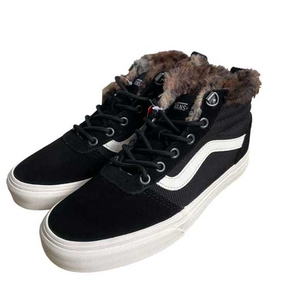 Vans Ward Hi MTE High Top Suede Sneakers Leopard Fur Women’s Size 7.5 Black - Picture 1 of 9